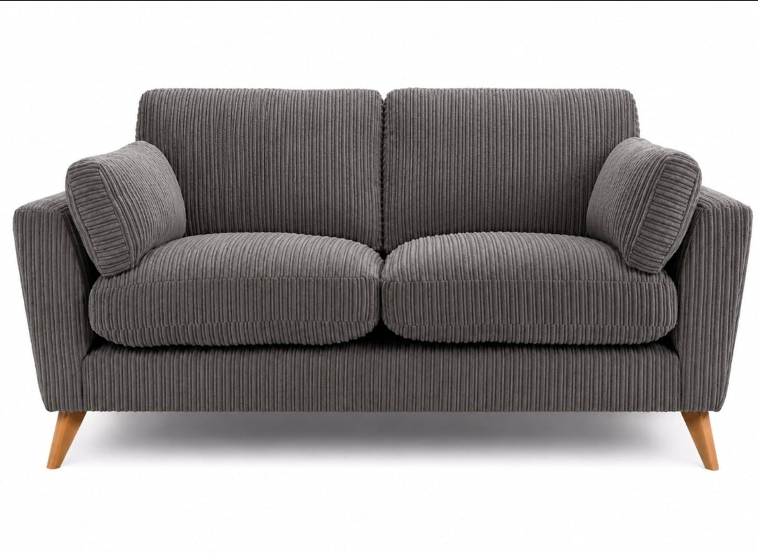 Harlow Jumbo Cord High Back Sofa 2 Seater in Grey jumbo cord