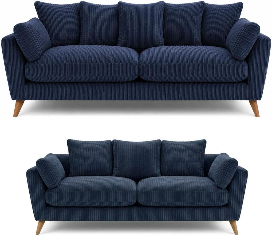 Harlow Jumbo Cord Sofa Set 3+2 Seater Set in Blue jumbo cord