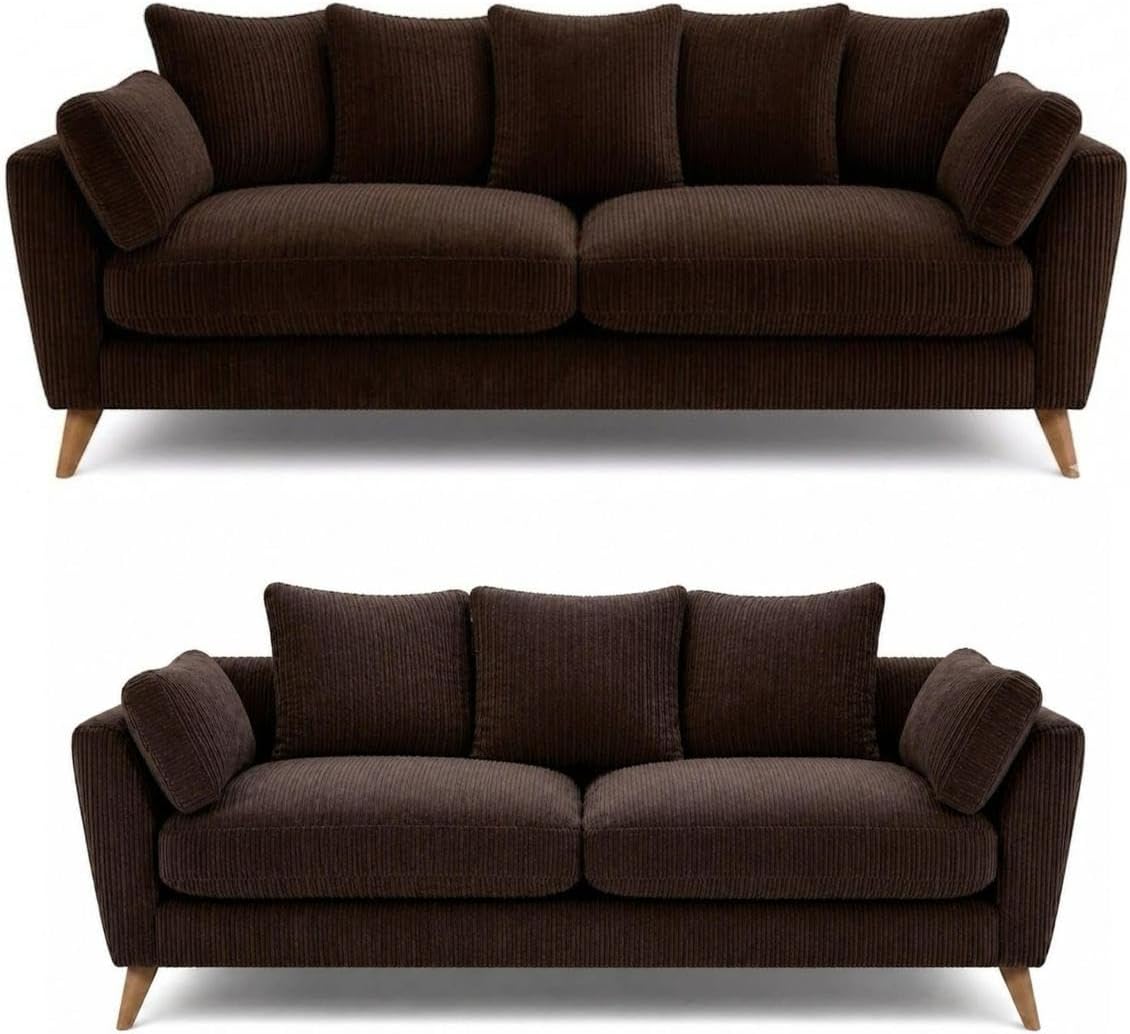 Harlow Jumbo Cord Sofa Set 3+2 Seater Set in Brown jumbo cord