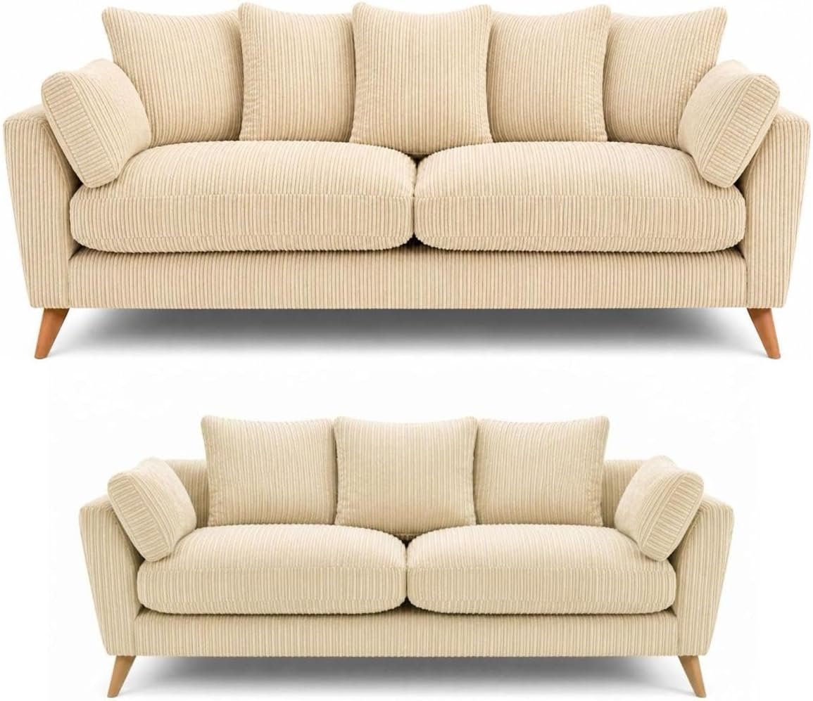 Harlow Jumbo Cord Sofa Set 3+2 Seater Set in Cream jumbo cord