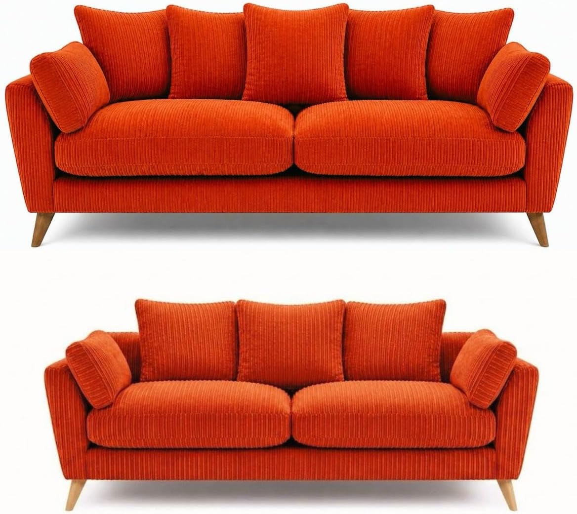 Harlow Jumbo Cord Sofa Set 3+2 Seater Set in Orange jumbo cord