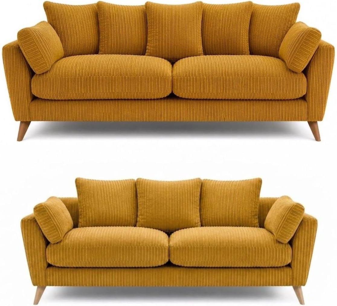 Harlow Jumbo Cord Sofa Set 3+2 Seater Set in Mustard jumbo cord