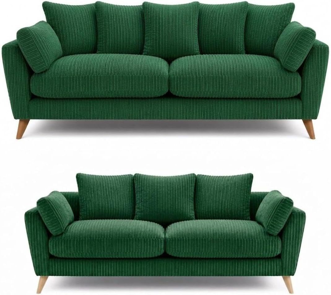 Harlow Jumbo Cord Sofa Set 3+2 Seater Set in Green jumbo cord