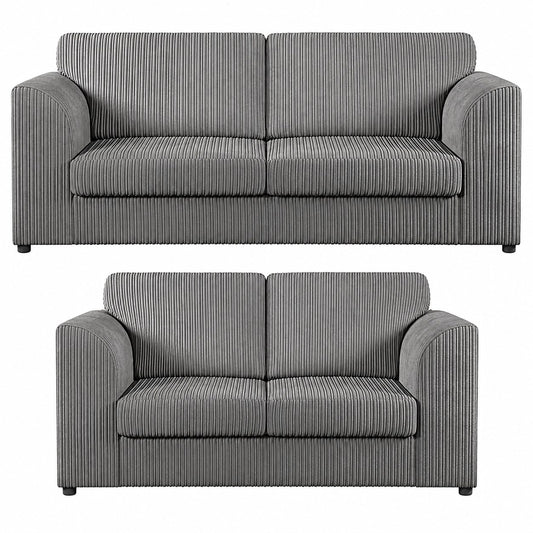 Jumbo Cord High Back Sofa Set 3+2 Seater in Grey jumbo cord