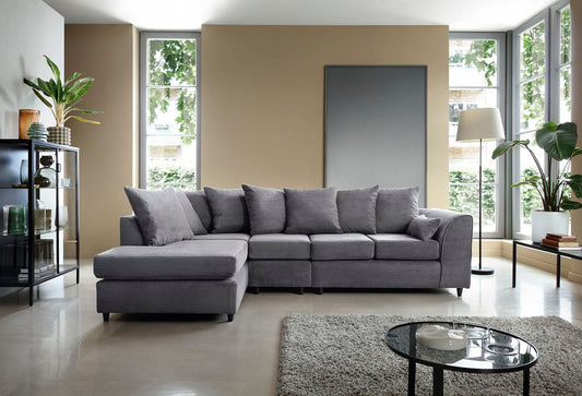 Jumbo Cord L-Shape Chaise Corner Sofa in Grey jumbo cord, left hand chaise