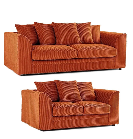 Jumbo Cord Scatter Back Sofa Set 3+2 Seater Set in Orange jumbo cord