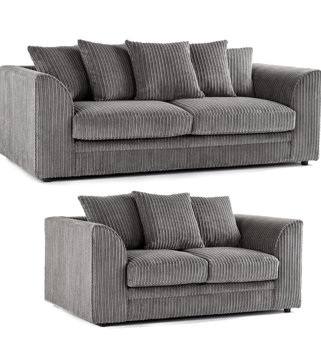 Jumbo Cord Scatter Back Sofa Set 3+2 Seater Set in Grey jumbo cord