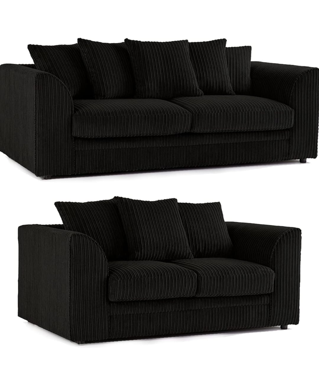 Jumbo Cord Scatter Back Sofa Set 3+2 Seater Set in Black jumbo cord