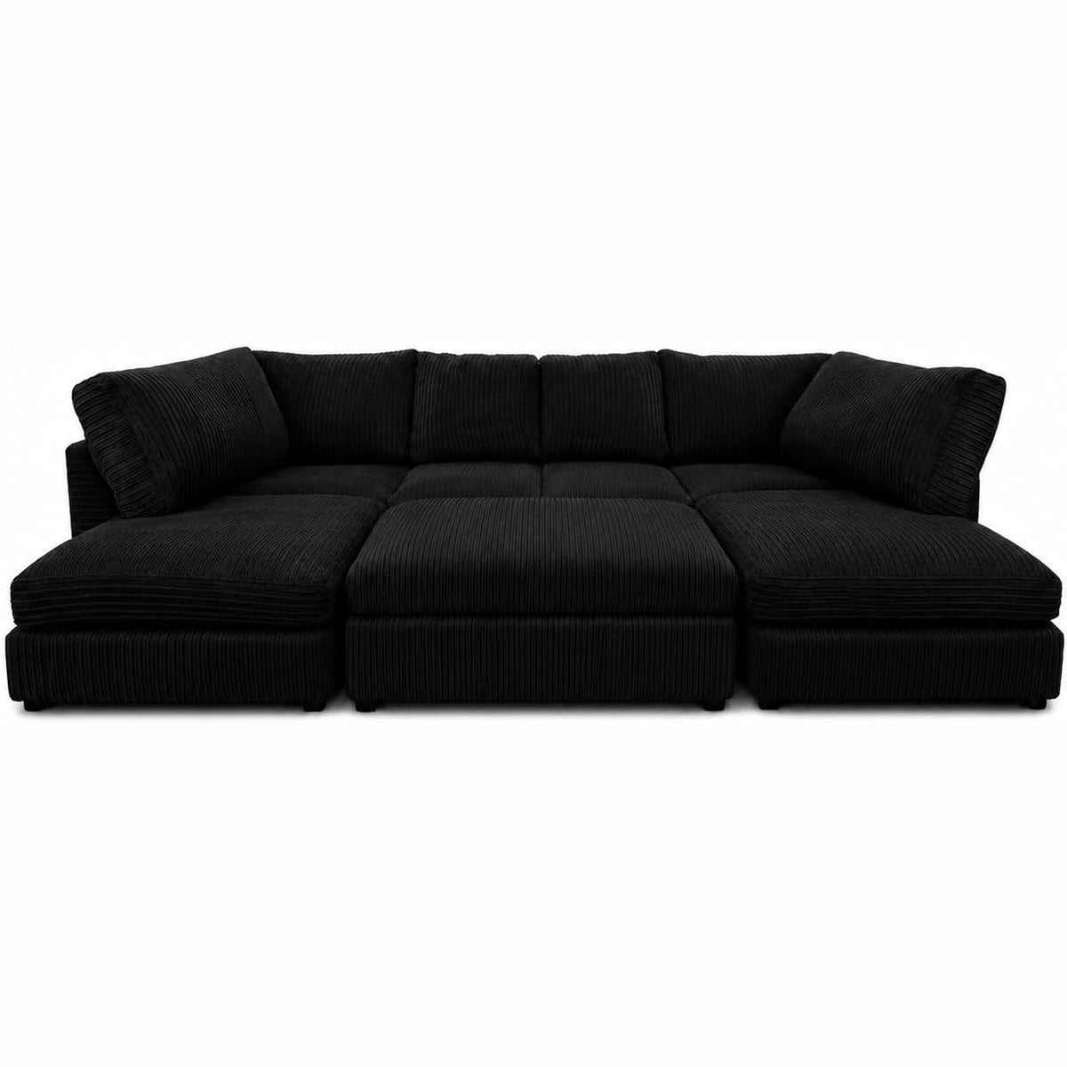 Jumbo Cord U-Shape Sofa with Footstool – Full Back in Black jumbo cord