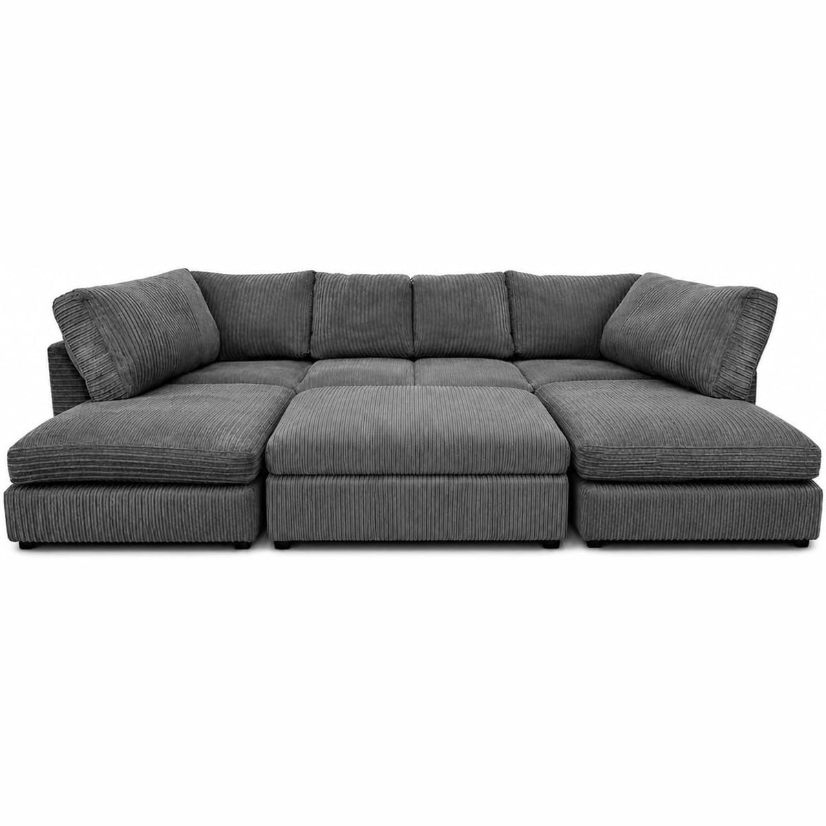 Jumbo Cord U-Shape Sofa with Footstool – Full Back in Grey jumbo cord