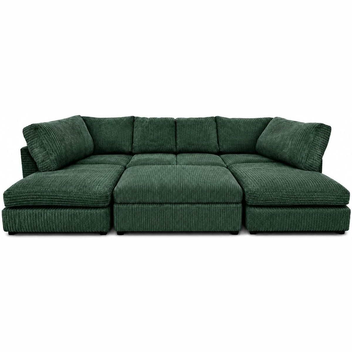 Jumbo Cord U-Shape Sofa with Footstool – Full Back in Green jumbo cord