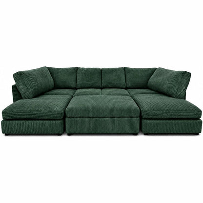 Jumbo Cord U-Shape Sofa with Footstool – Full Back in Green jumbo cord