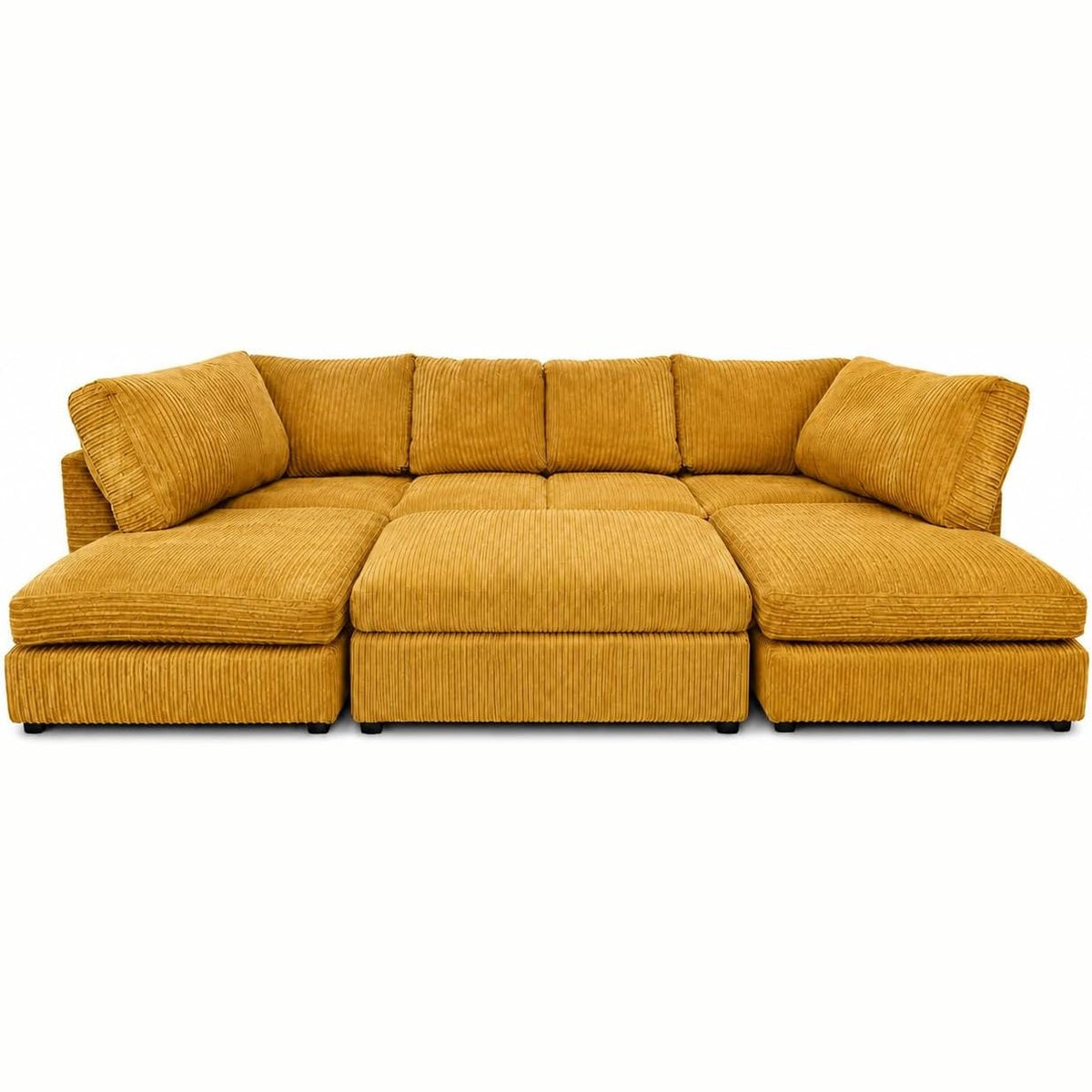 Jumbo Cord U-Shape Sofa with Footstool – Full Back in Mustard jumbo cord