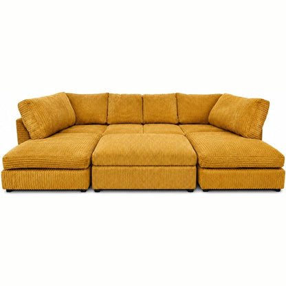 Jumbo Cord U-Shape Sofa with Footstool – Full Back in Mustard jumbo cord