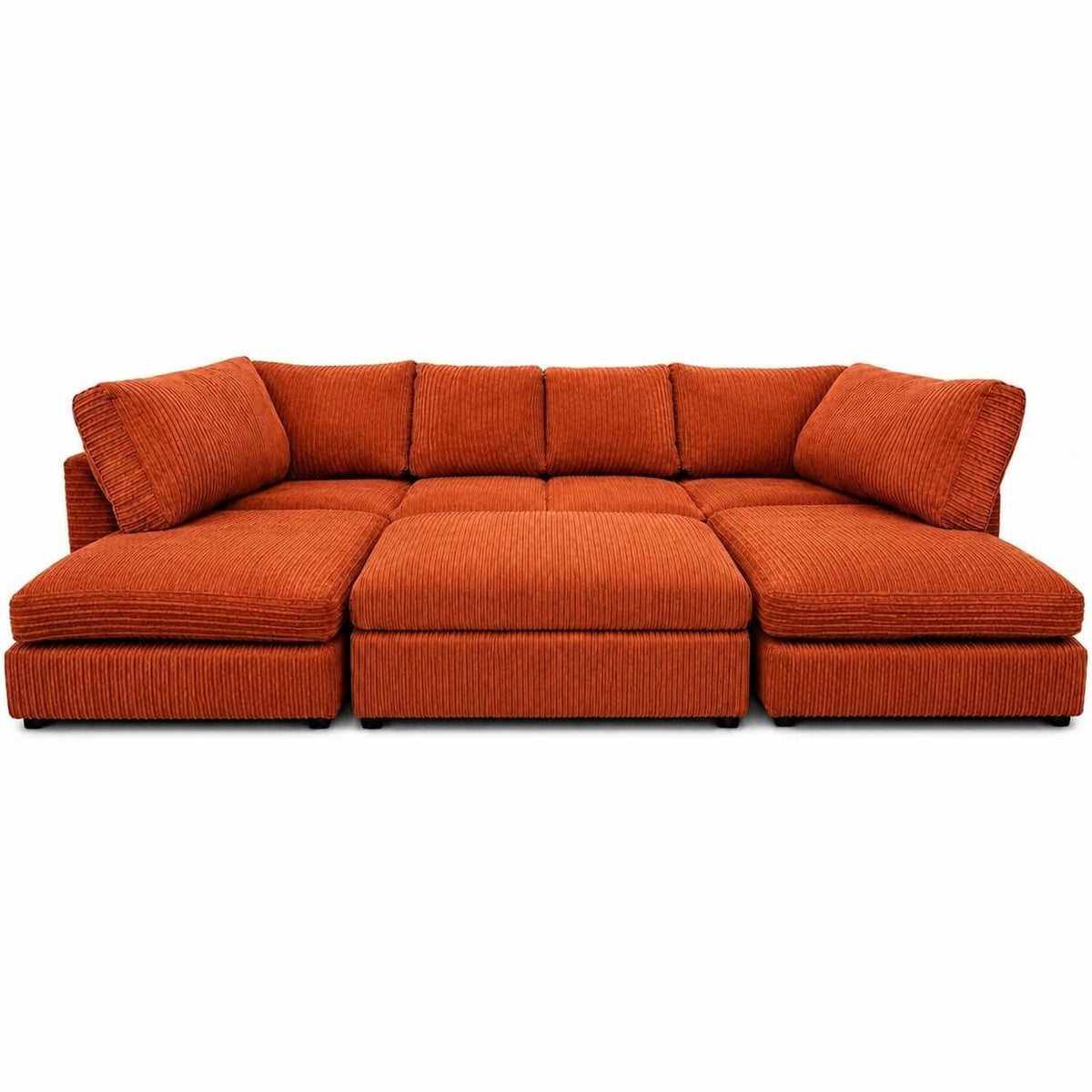 Jumbo Cord U-Shape Sofa with Footstool – Full Back in Orange jumbo cord