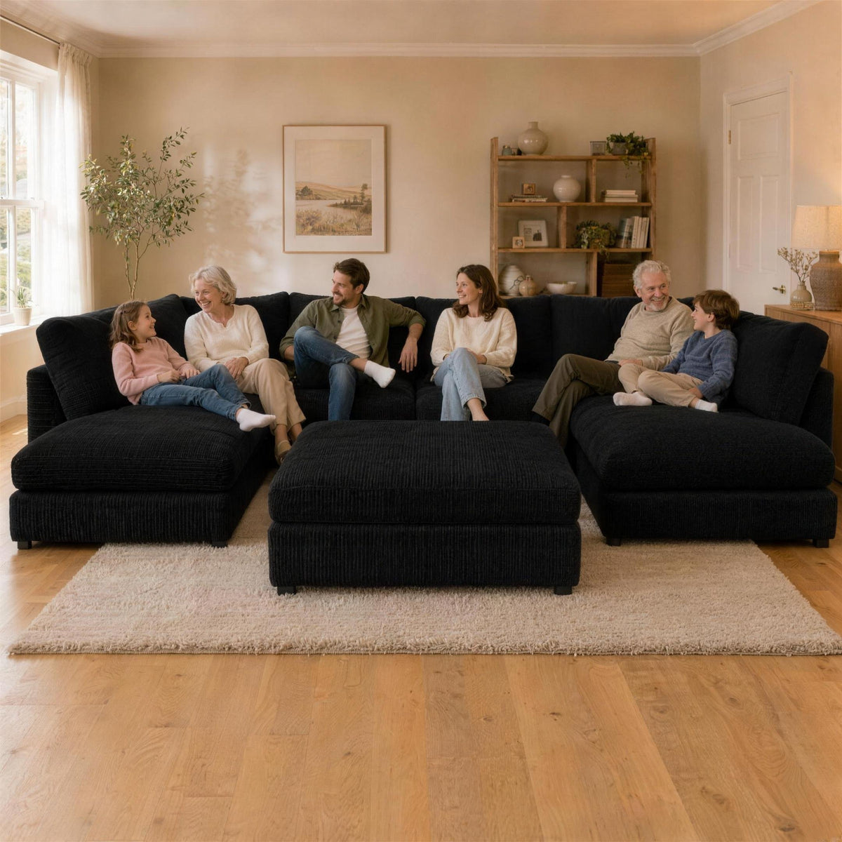 Jumbo Cord U-Shape Sofa with Footstool – Full Back in jumbo cord – detail view 2
