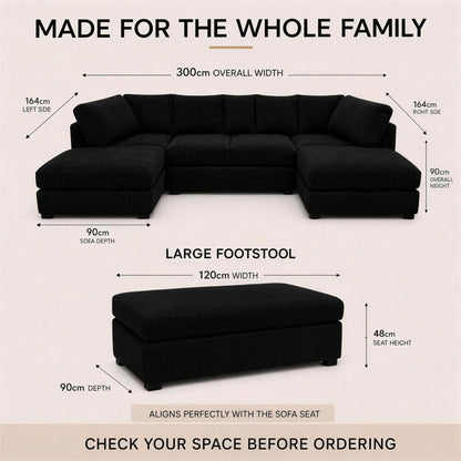 Jumbo Cord U-Shape Sofa with Footstool – Full Back in jumbo cord – detail view 3