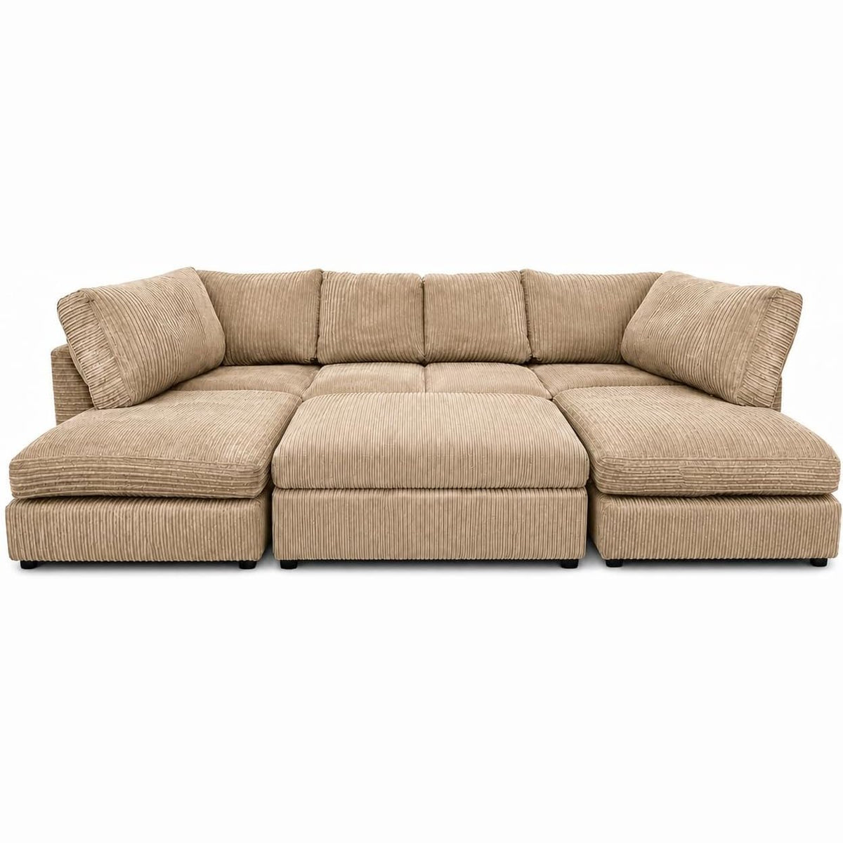 Jumbo Cord U-Shape Sofa with Footstool – Full Back in Beige jumbo cord