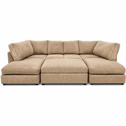 Jumbo Cord U-Shape Sofa with Footstool – Full Back in Beige jumbo cord