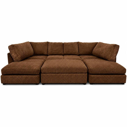 Jumbo Cord U-Shape Sofa with Footstool – Full Back in Brown jumbo cord
