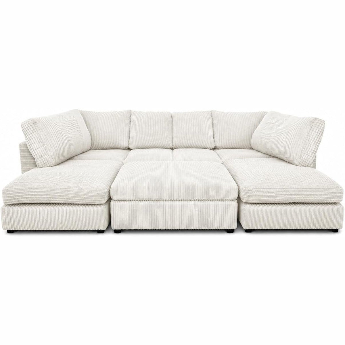 Jumbo Cord U-Shape Sofa with Footstool – Full Back in Cream jumbo cord