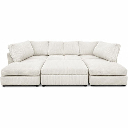 Jumbo Cord U-Shape Sofa with Footstool – Full Back in Cream jumbo cord
