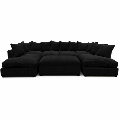 Jumbo Cord U-Shape Sofa with Footstool – Scatter Back in Black jumbo cord