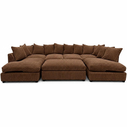 Jumbo Cord U-Shape Sofa with Footstool – Scatter Back in Brown jumbo cord