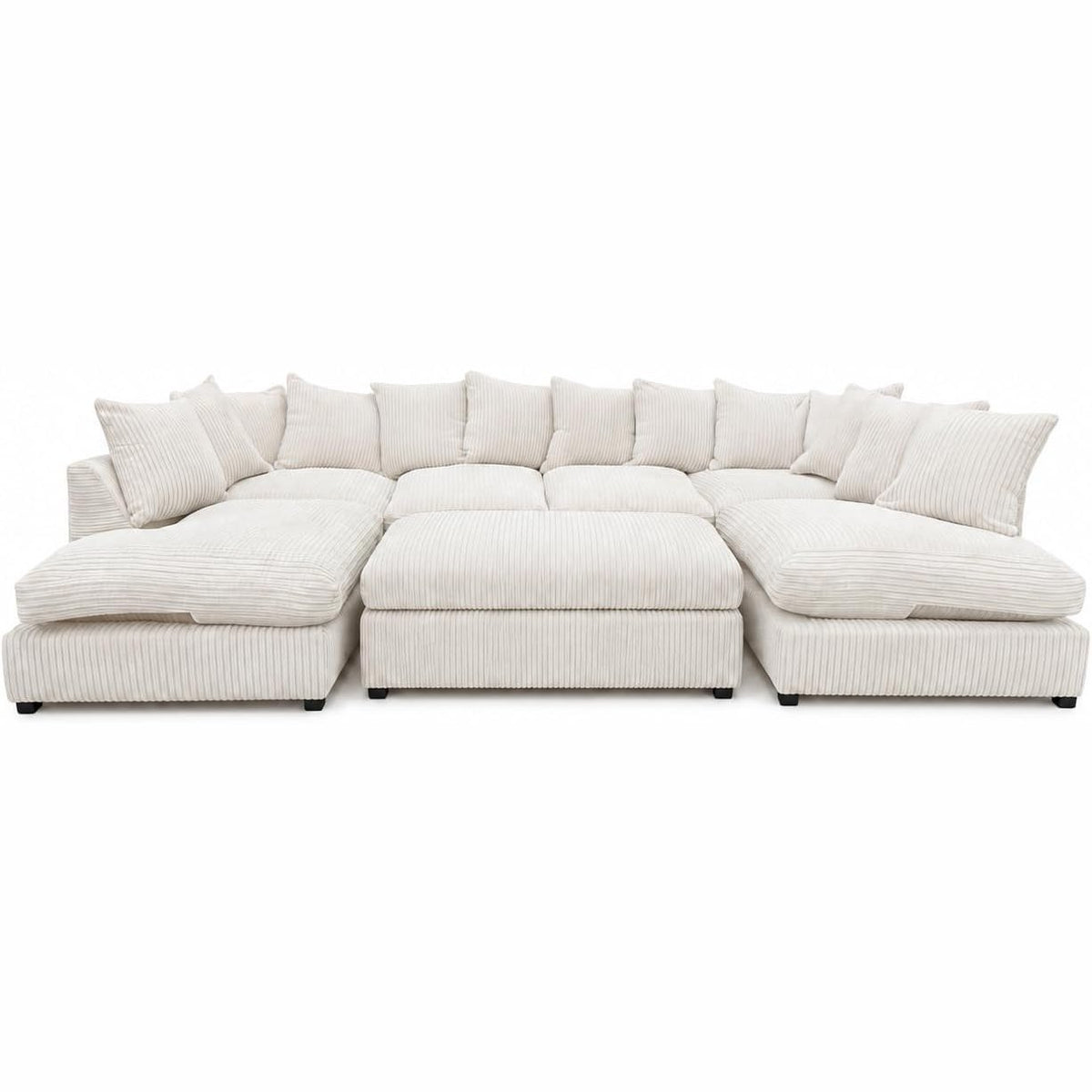 Jumbo Cord U-Shape Sofa with Footstool – Scatter Back in Cream jumbo cord