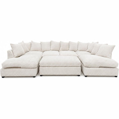Jumbo Cord U-Shape Sofa with Footstool – Scatter Back in Cream jumbo cord