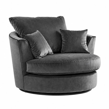 Plush Velvet Swivel Chair in Grey plush velvet