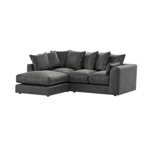 Plush Velvet Corner Sofa in Grey plush velvet, left hand facing