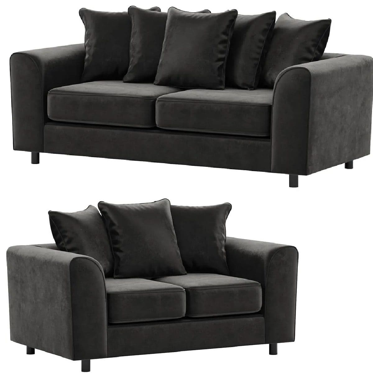 Plush Velvet Sofa Set 3+2 Seater in Black plush velvet
